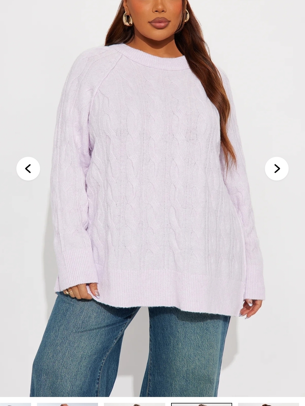 Fashion Nova Women's Pale Lilac Cable Knit Crewneck Sweater - Picture 4 of 4